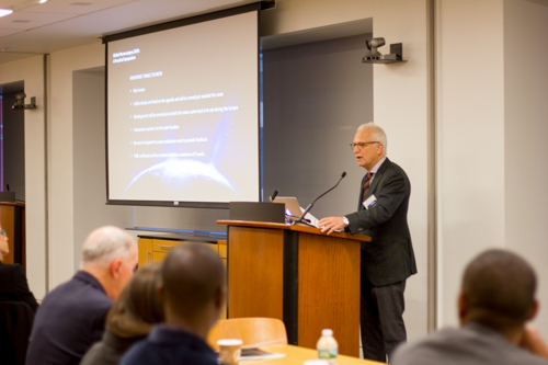Dr. Philip E. Stieg addresses attendees before introducing Dean Augustine M.K. Choi, M.D.