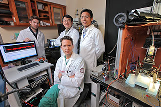 Dr. Theodore Schwartz with research team in his New York epilepsy laboratory