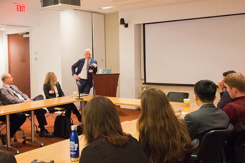 Dr. Philip Stieg speaks with BME students from the Ithaca campus