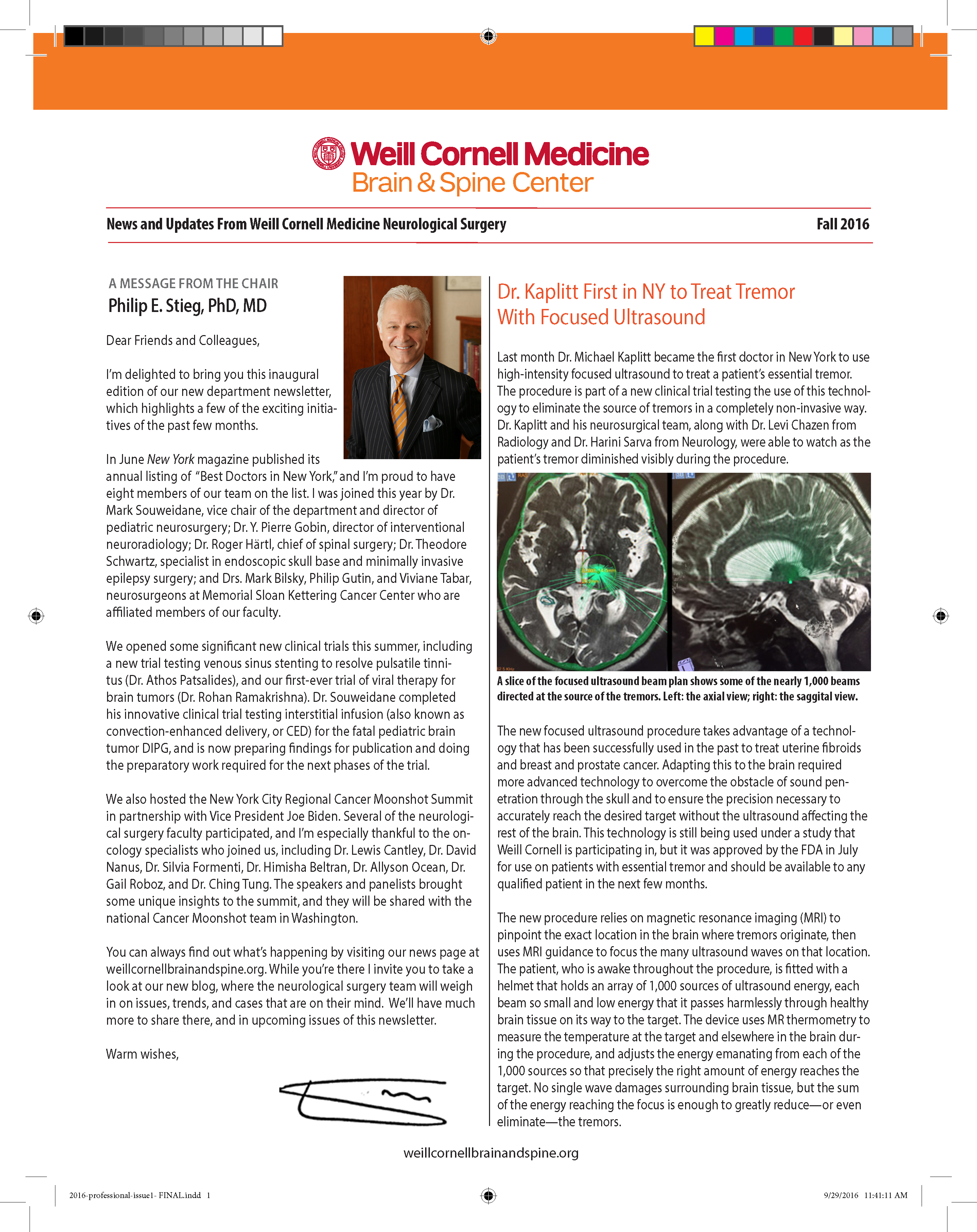 WCM Brain and Spine Center Newsletter - Fall 2016