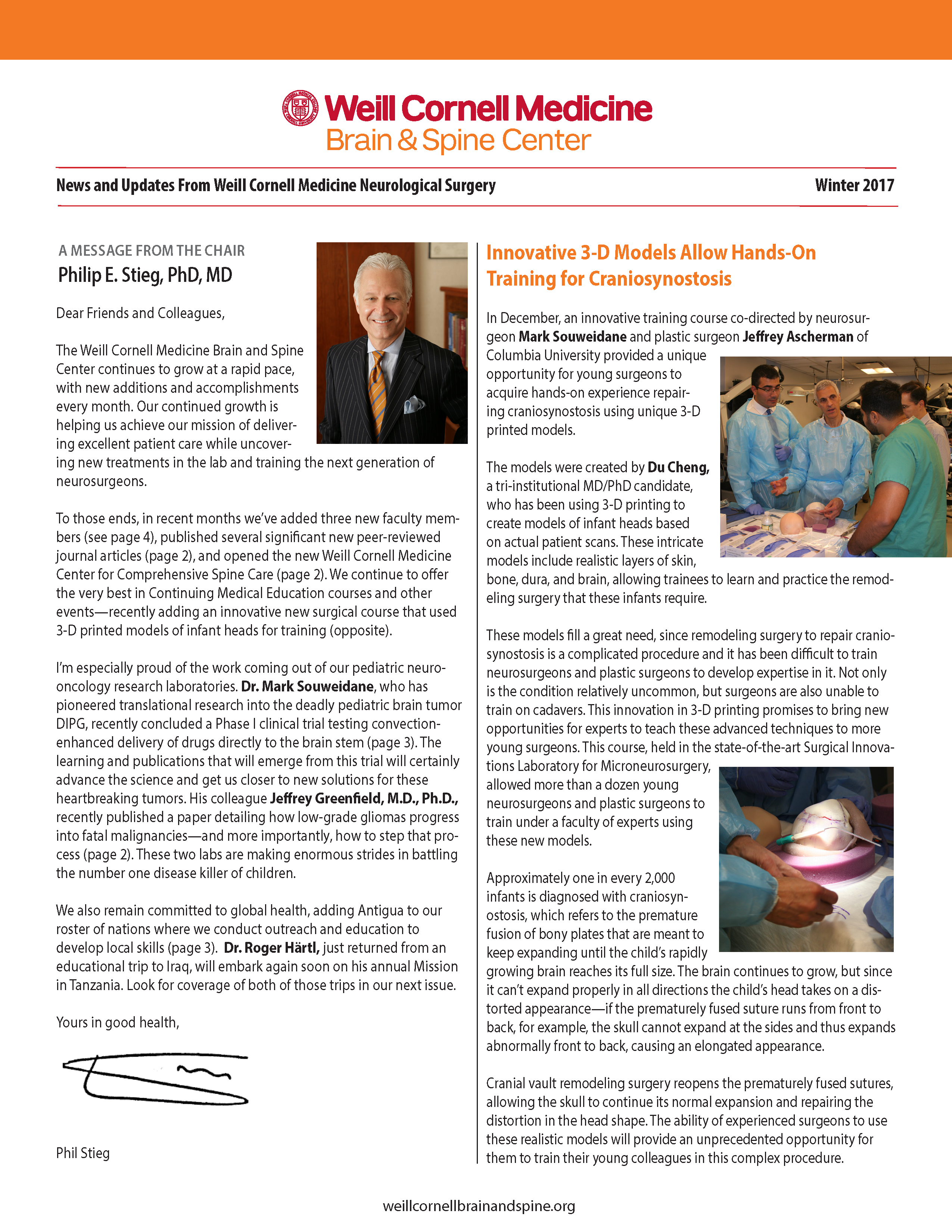 WCM Brain and Spine Center Newsletter - Winter 2017