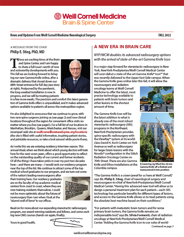  WCM Neurosurgery Newsletter Fall 2022