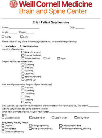 Chiari New Patient Questionnaire