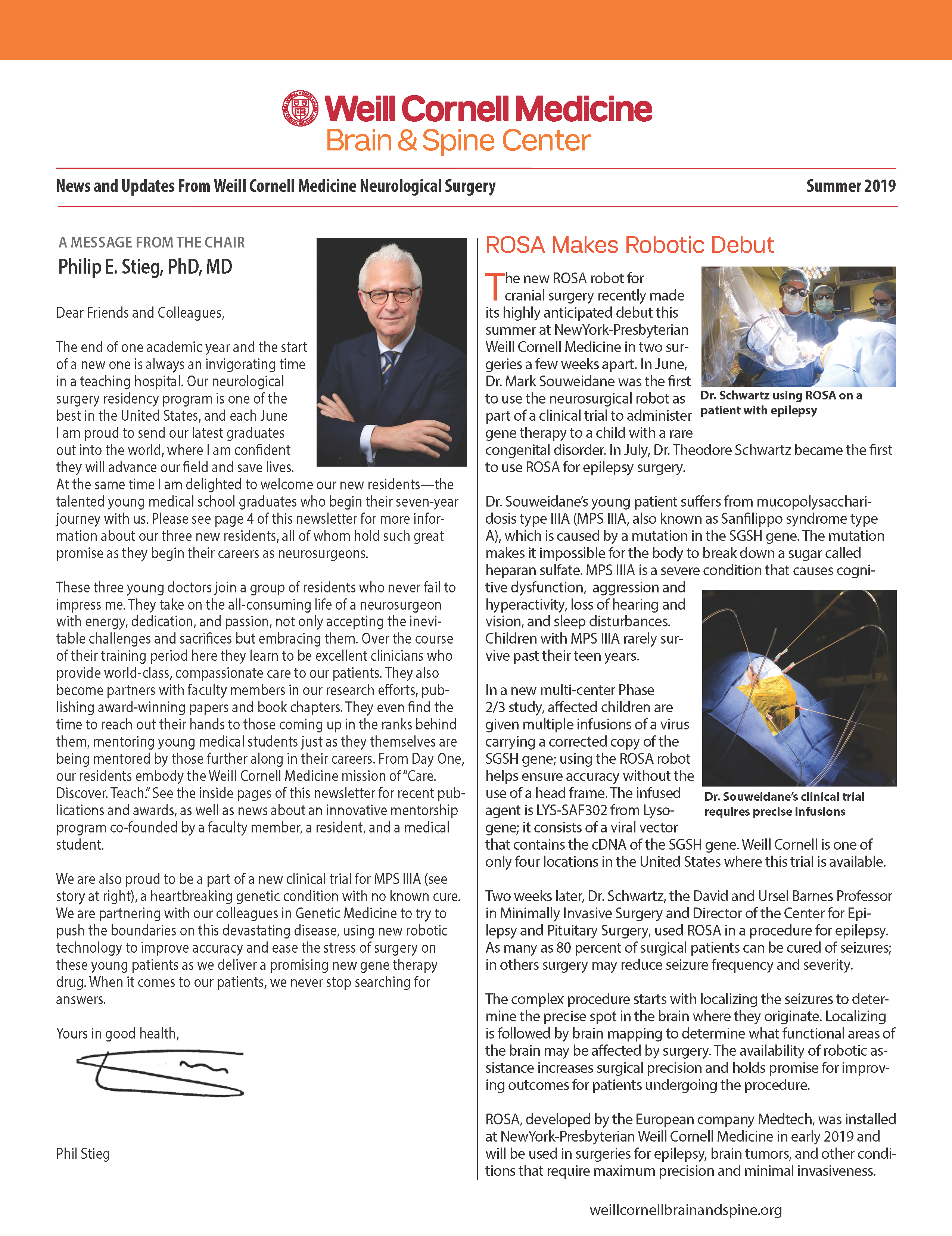 WCM Brain and Spine Center Newsletter - Summer 2019