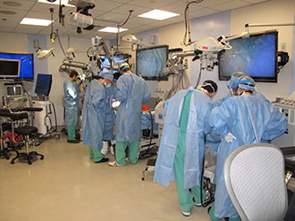 Trainees at work at the three-dimensional dissection workstations