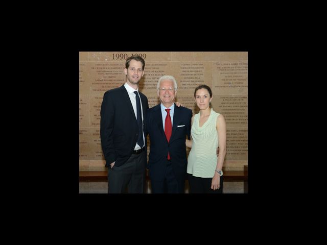 Dr. Philip E. Stieg (center), chairman of the Department of Neurosurgery, with graduates Dr. David Rubin and Dr. Caitlin Hoffman
