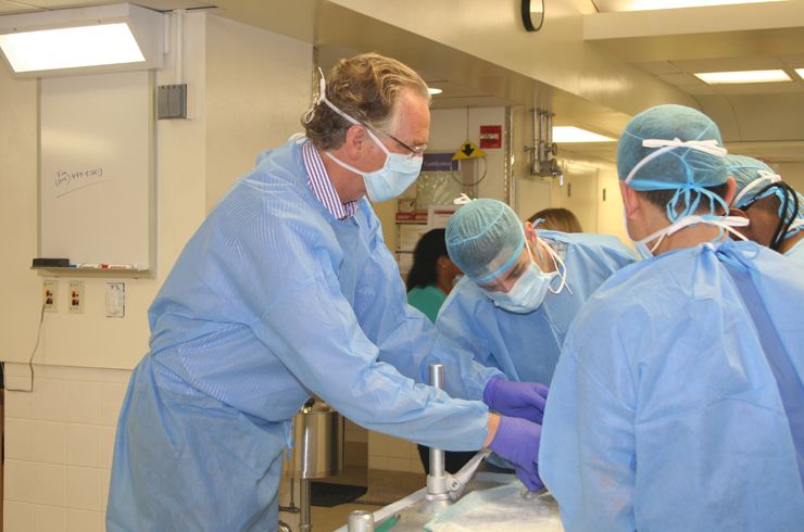 Dr. Gordon Baltuch of the University of Pennsylvania oversses residents at a skull base station