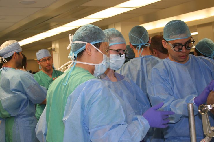 Dr. Ning Lin guides residents at a cranial station