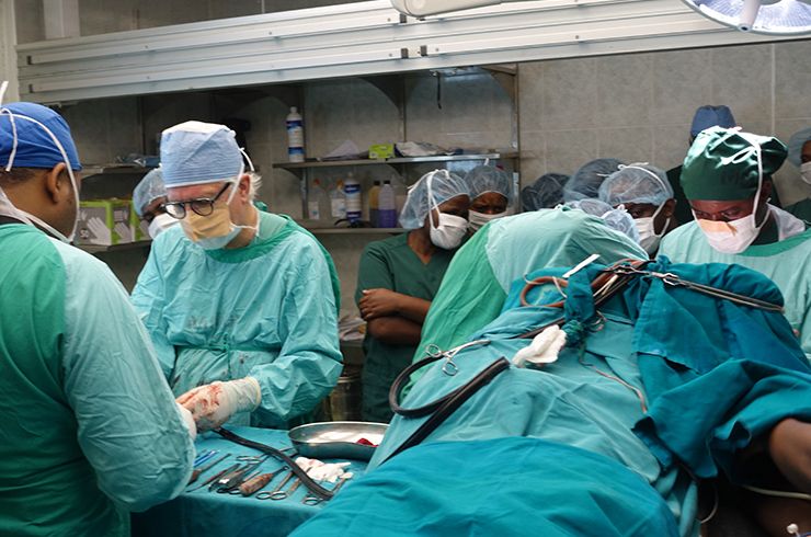 Dr. Stieg prepares for surgery, Tanzania 2015