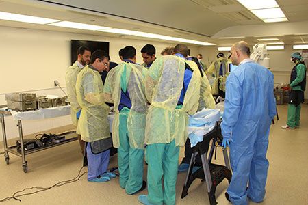 Dr. Ali Baaj (right) in the lab at the Weill Cornell Complex Spine CME