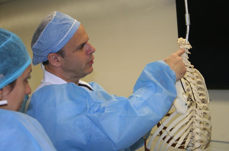 Dr. Mark Bilsky uses spine models to prepare residents for hands-on dissections