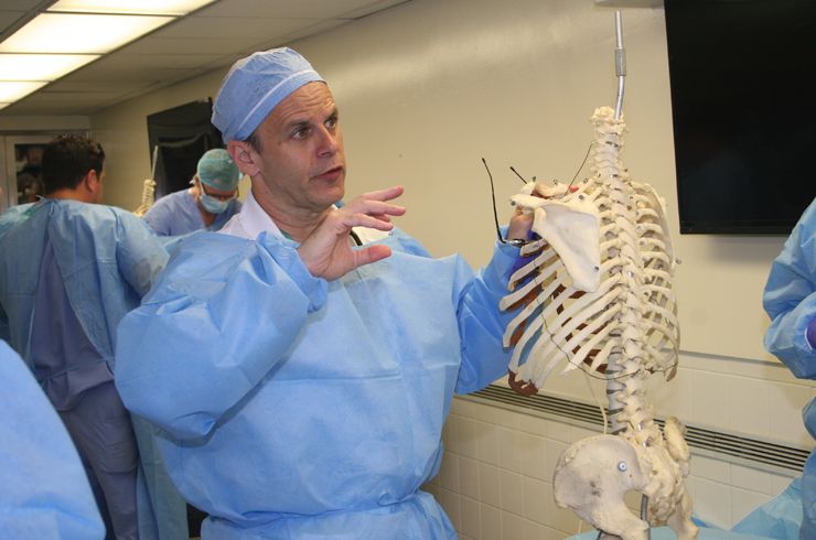 Dr. Mark Bilsky uses spine models to prepare residents for hands-on dissections