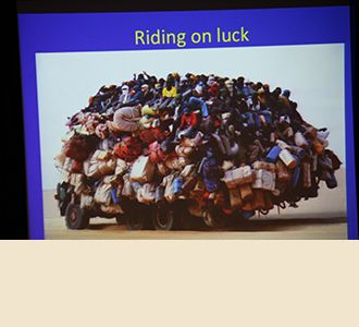 A frequent reason for trauma in this part of the world: overloaded trucks and the rapid increase in the number of motorcycles and cars