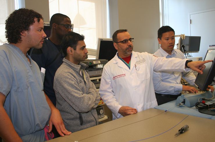 In the SAIL Lab, Dr. Patsalides demonstrates intra-arterial techniques