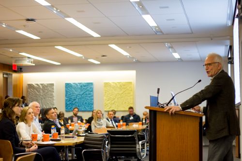 Dr. Philip E. Stieg addresses attendees during the final talk
