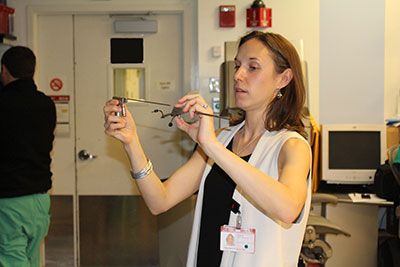 Dr. Hoffman demonstrates an endoscope